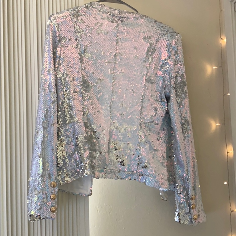 Fashion Nova Iridescent Sequin Blazer Jacket with Gold Buttons - Picture 2 of 8